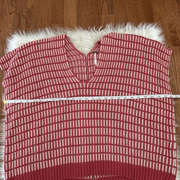 Free People Oversized Sweater Womens XS Red White Knit Zipper Boho Preppy Poncho - Picture 5 of 11